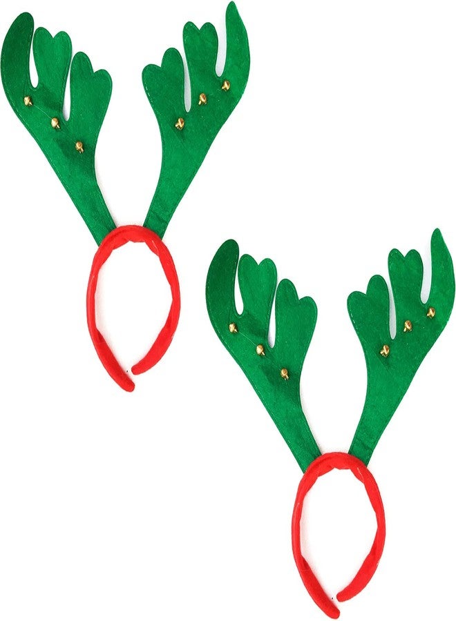 Partunay Set Of 2 Red Green Christmas Reindeer Antlers Headband,Christmas Headbands Christmas Costume for Kids Adults Christmas Xmas Props Party Favor